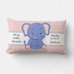 Elephant Polka Dot Grey Pink Baby Stats  Lumbar Cushion