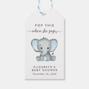 Elephant Pop This When She Pops Baby Boy Shower Gift Tags