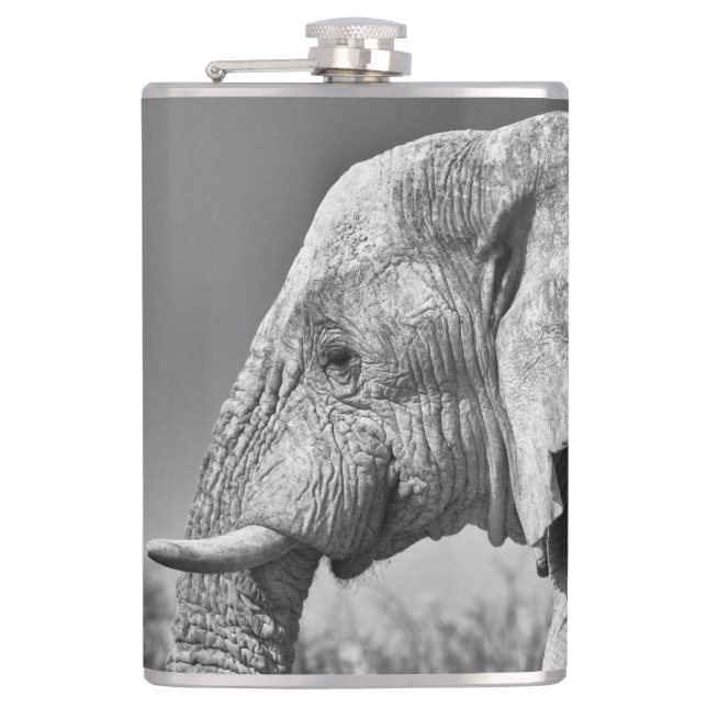 Elephant portrait hip flask (Front)