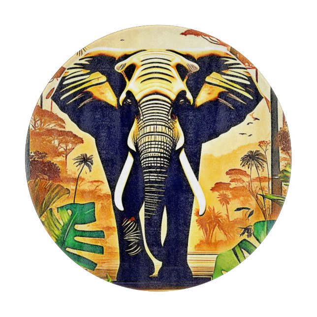 Elephant Portrait Jungle View Cutting Board (Front)