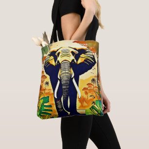 Elephant Portrait Jungle View Tote Bag