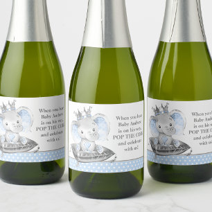 Elephant Prince Baby Shower Mini Sparkling Wine La Label