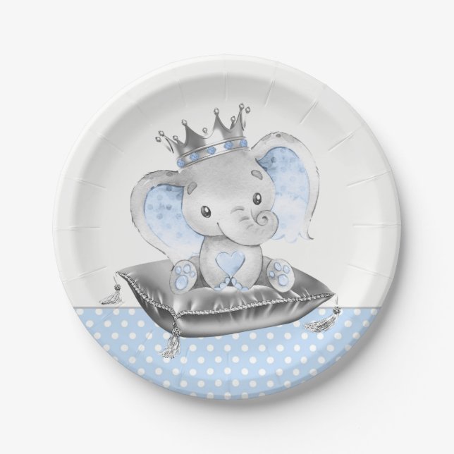 Elephant Prince Baby Shower Paper Plate (Front)
