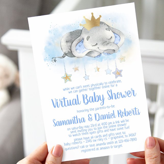 Elephant Prince Virtual Baby Shower Invitation (Creator Uploaded)