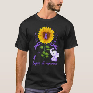Elephant Purple Ribbon Lupus Awareness Sunflower S T-Shirt