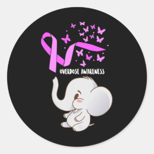 Elephant Purpleln Lloons Overdose Awareness Suppor Classic Round Sticker