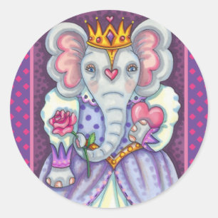 ELEPHANT QUEEN OF HEARTS AND ROSES ROYAL VALENTINE CLASSIC ROUND STICKER