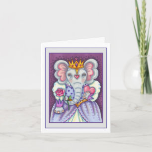 ELEPHANT QUEEN OF HEARTS AND ROSES ROYAL VALENTINE HOLIDAY CARD