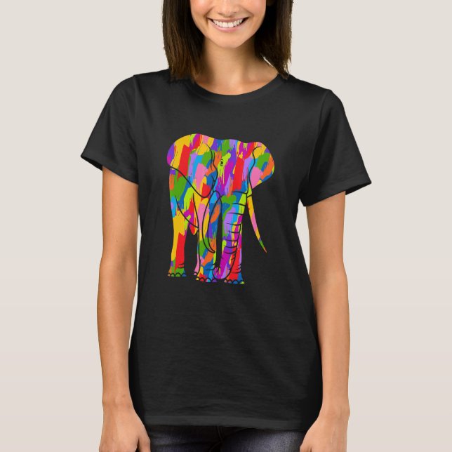 Elephant Rainbow Colour Animal Art T-Shirt (Front)