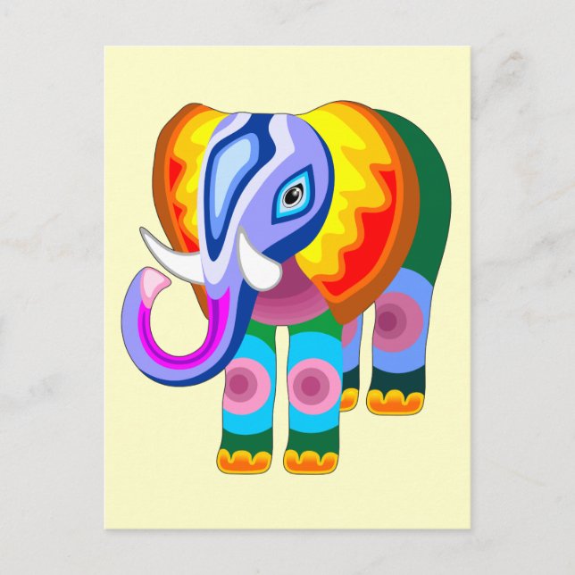 Elephant Rainbow Colours Patchwork postcards (Front)
