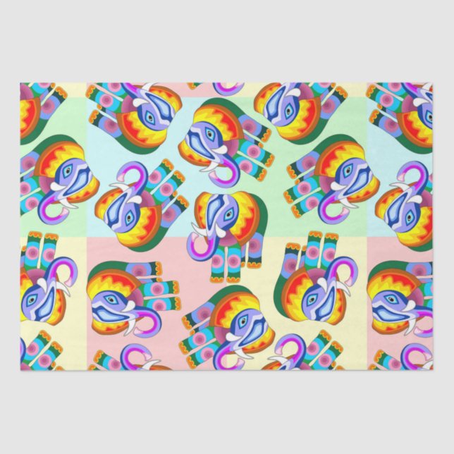 Elephant Rainbow Colours Patchwork Tissue Paper (Front)