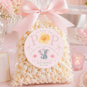 Elephant Ready to Pop Baby Shower Popcorn Bag  Classic Round Sticker