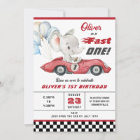 Elephant Red Race Car Fast One 1st First Birthday