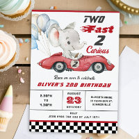 Elephant Red Race Car Two Fast 2nd Birthday
