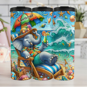 Elephant Relaxing on a Beach Vacation Thermal Tumbler