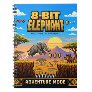 Elephant, Retro 8-Bit Pixel Art Notebook