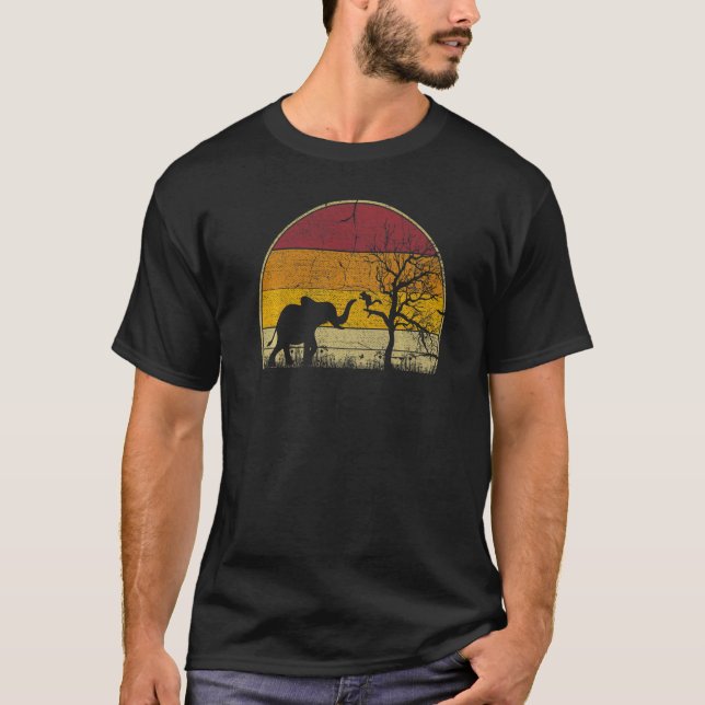 Elephant Retro Sunset Colours Silhouette Style Vin T-Shirt (Front)