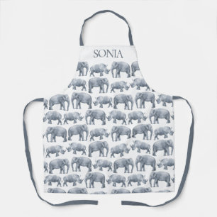 Elephant Rhino Watercolor pattern Apron