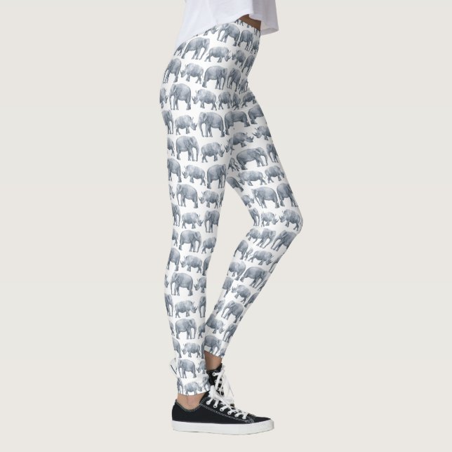 Elephant Rhino Watercolor pattern Leggings (Right)