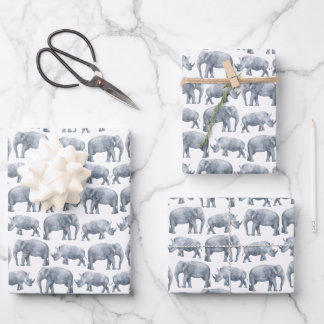 Elephant Rhino Watercolor pattern Wrapping Paper Sheet