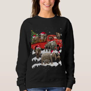 Elephant Riding Red Truck Merry Christmas X-mas Ug Sweatshirt