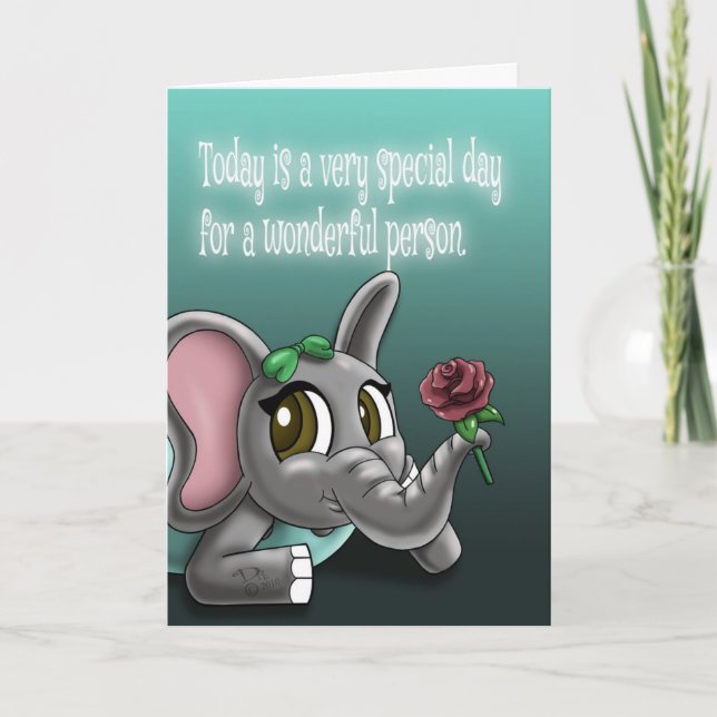 Elephant Rose Birthday Card (Front)