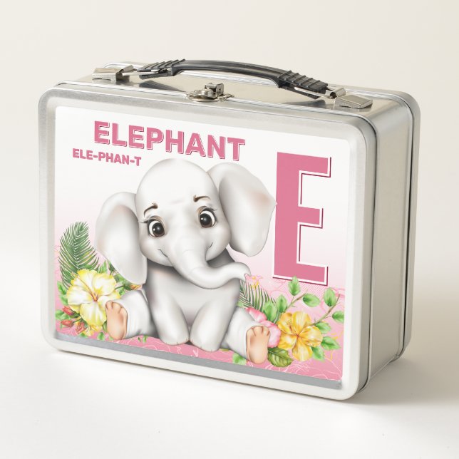 Elephant Safari Alphabet Kids Metal Lunch Box (Front)