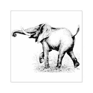 Elephant Safari Animals Rubber Stamp