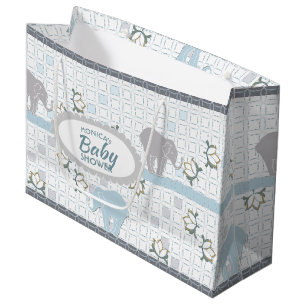 Elephant Safari Blue   Baby Shower Large Gift Bag