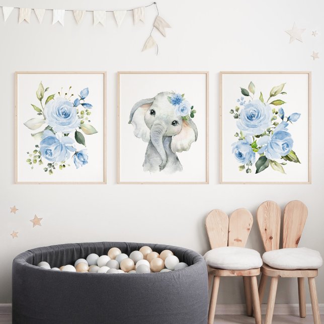 Elephant, Safari, Blue Flowers, Boy Nursery (Creator Uploaded)