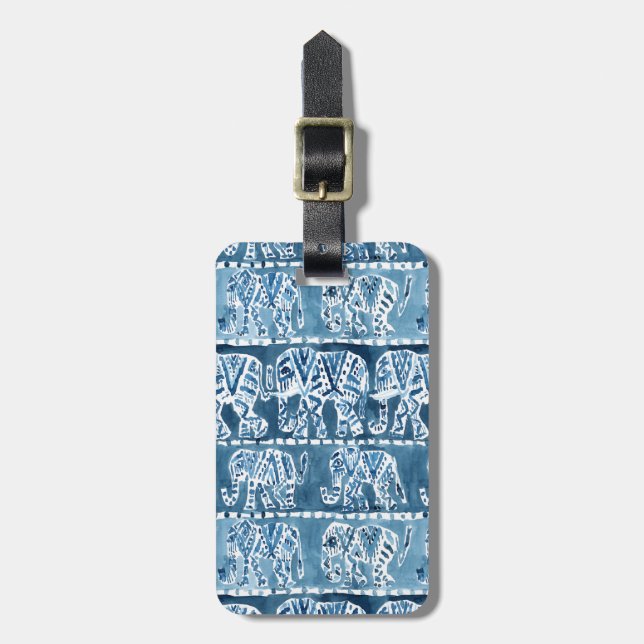 ELEPHANT SAFARI Boho Tribal Indigo CUSTOMIZABLE Luggage Tag (Front Vertical)