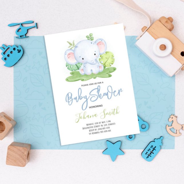 Elephant Safari Boy Baby Shower Invitation (Creator Uploaded)