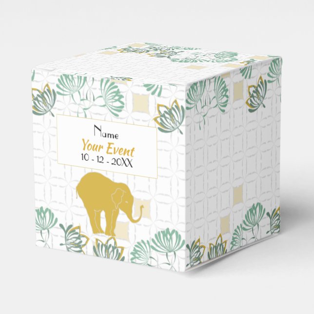 Elephant Safari Floral Green Gold | Baby Shower Favour Box (Front Side)