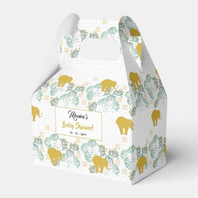 Elephant Safari Floral Jungle Neutral Baby Shower Favour Box (Front Side)