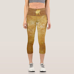 Elephant Safari  Gold Capri Leggings