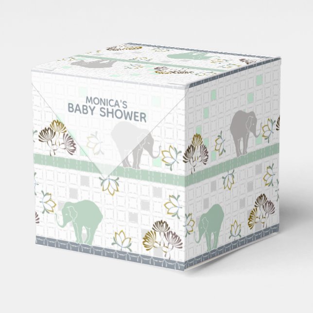 Elephant Safari Green | Baby Shower Favour Box (Front Side)