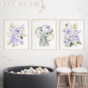 Elephant, Safari, Purple Flowers, Gender Neutral