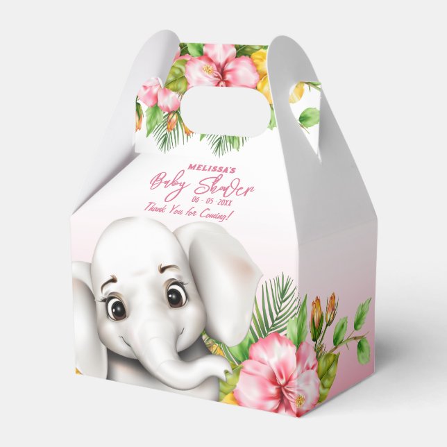 Elephant Safari Tropical Jungle Baby Shower Favour Box (Front Side)