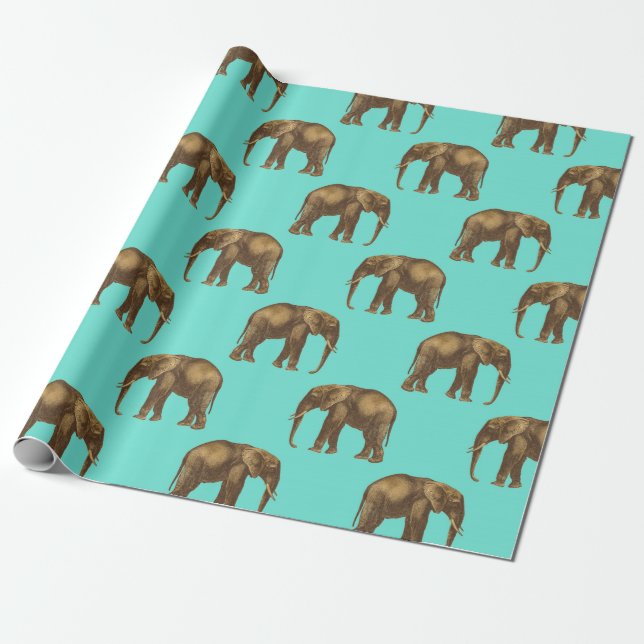 Elephant Safari Wildlife Wrapping Paper (Unrolled)