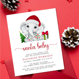 Elephant Santa Baby Boy Shower Invitation