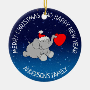 Elephant Santa Ceramic Ornament