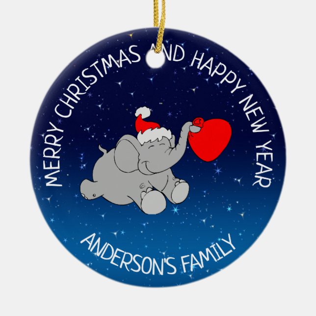 Elephant Santa Ceramic Ornament (Front)