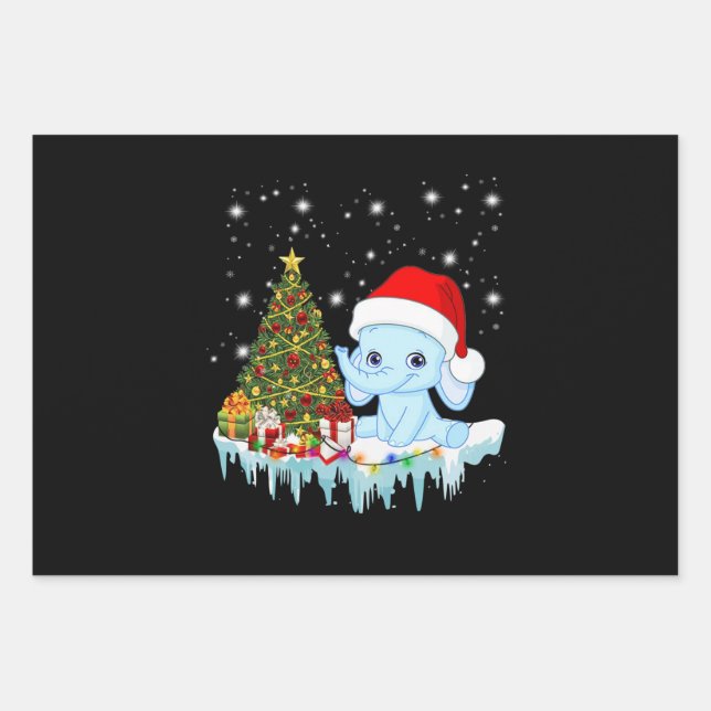 Elephant Santa Claus Merry Christmas Wrapping Paper Sheet (Front)