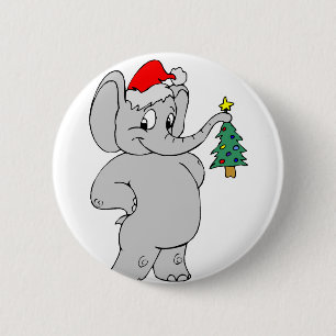 Elephant (Santa Hat) 6 Cm Round Badge