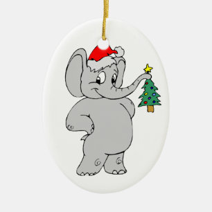 Elephant Santa Hat Ceramic Tree Decoration