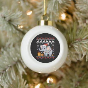 Elephant Santa Hat Christmas Tree Lights Ugly Xmas Ceramic Ball Christmas Ornament