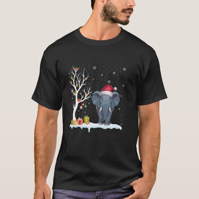 Elephant Santa Hat Festive Tree Light Christmas Pa T-Shirt (Front)