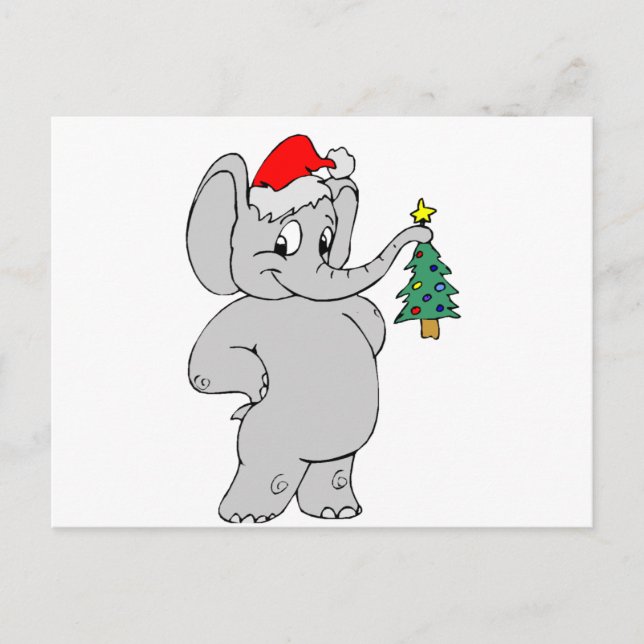 Elephant (Santa Hat) Holiday Postcard (Front)