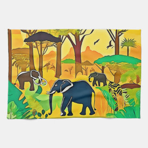 Elephant Savanna Jungle Art Tea Towel