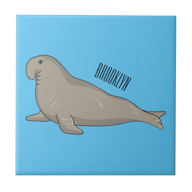 Elephant seal cartoon illustration ceramic tile (Front)